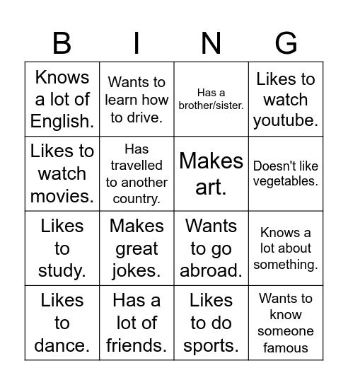 Find someone who... Bingo Card