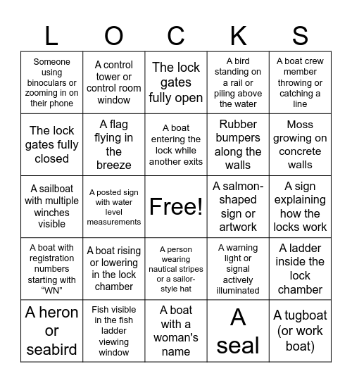 Ballard (Locks) Bingo Card