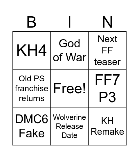 State of Play 2026 Bingo Card