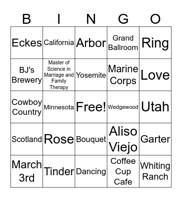 Bridal Bingo Card