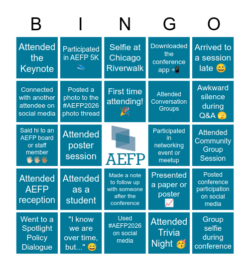 AEFP 2026 In-Person Bingo Card
