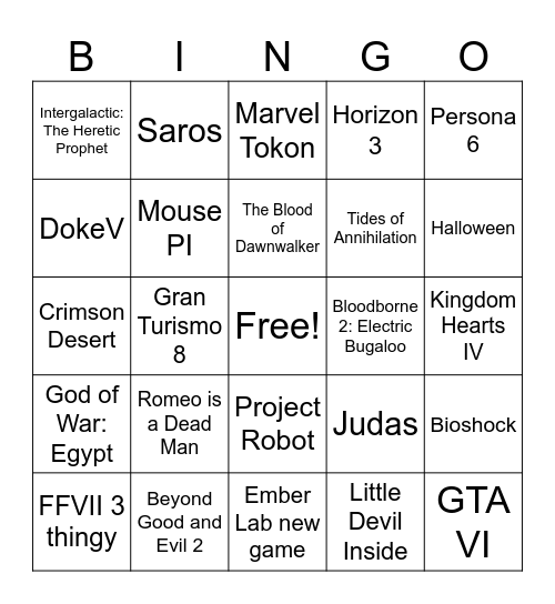 Sony State of Play 2026 Bingo Card