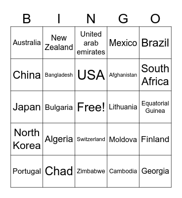 Country Bingo Card