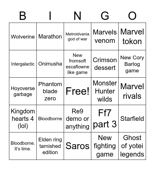 Sony state of play 2026 Bingo Card