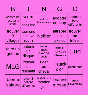 MINECRAFT Bingo Card