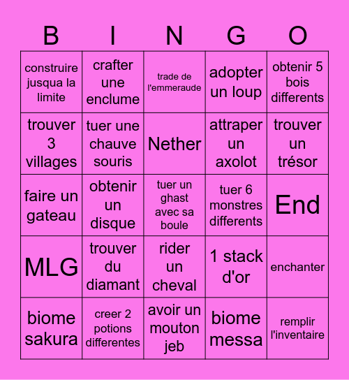 MINECRAFT Bingo Card