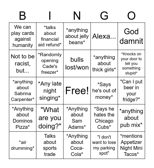 Ryanisms Bingo Card