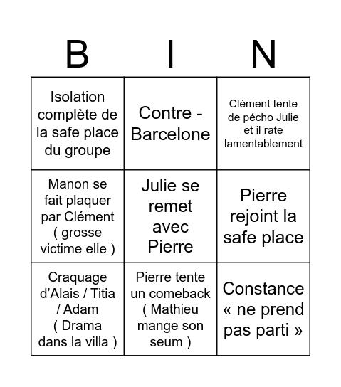 Safe place Bingo Card