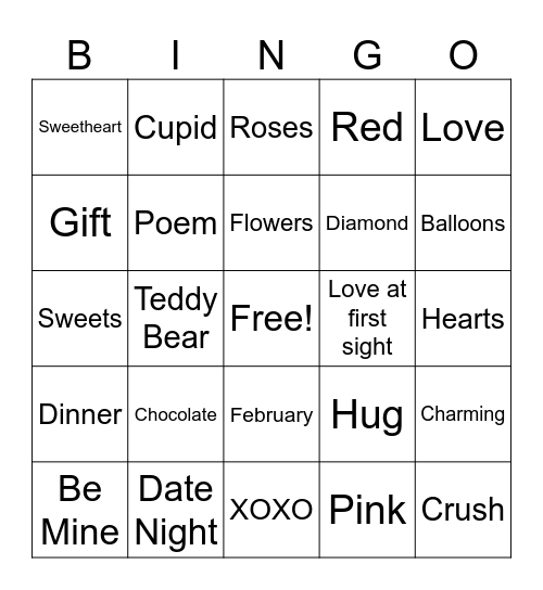 Valentines Day Bingo Card