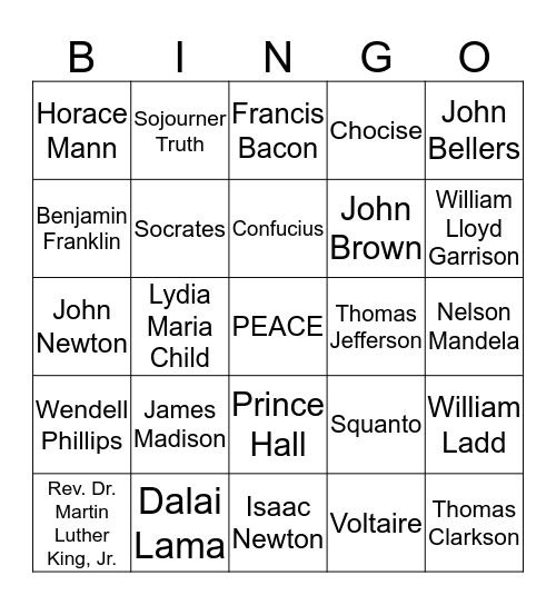 Peace Bingo Card