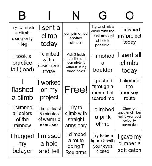 Ladies Climbing Coalition Bingo Card