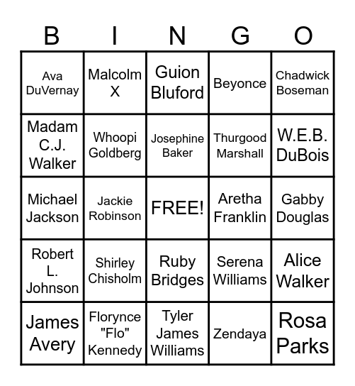 Black Historical Figures Bingo Card