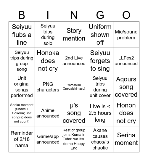 What is my L? Day 2 Bingo Card