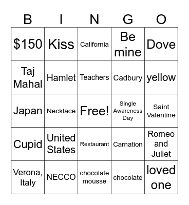 Valentine's Bingo Card