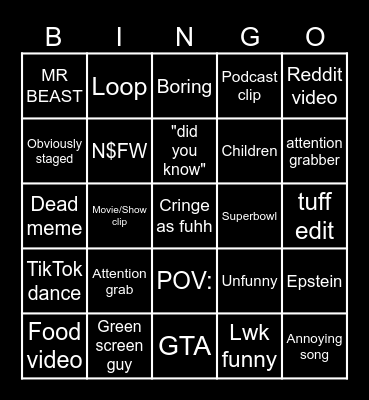 Youtube shorts bingo Card