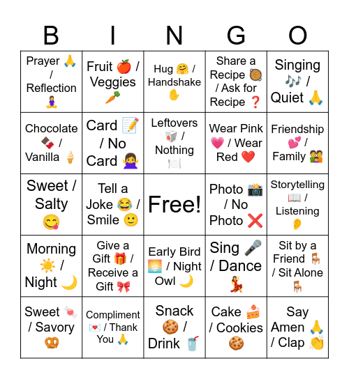 This or That Bingo Card