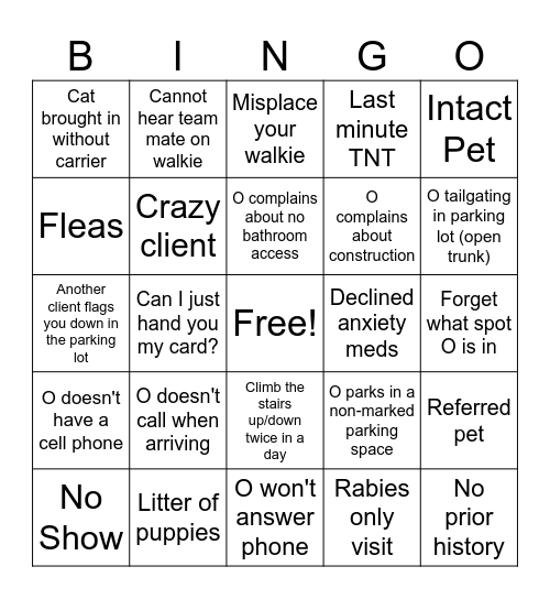 Curbside Bingo Card