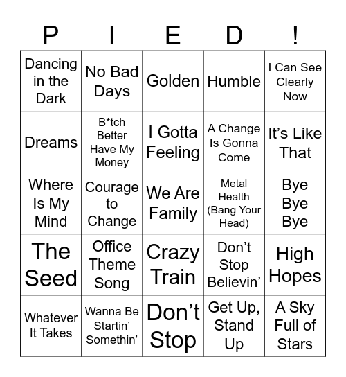 Custom PIED Playlist from Everyone Bingo Card