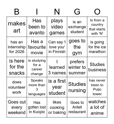 I met someone who... Bingo Card