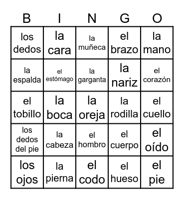 El Cuerpo Bingo Card