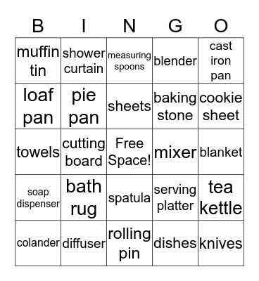 Wedding Registry Bingo! Bingo Card