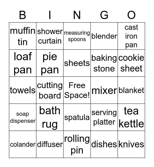 Wedding Registry Bingo! Bingo Card