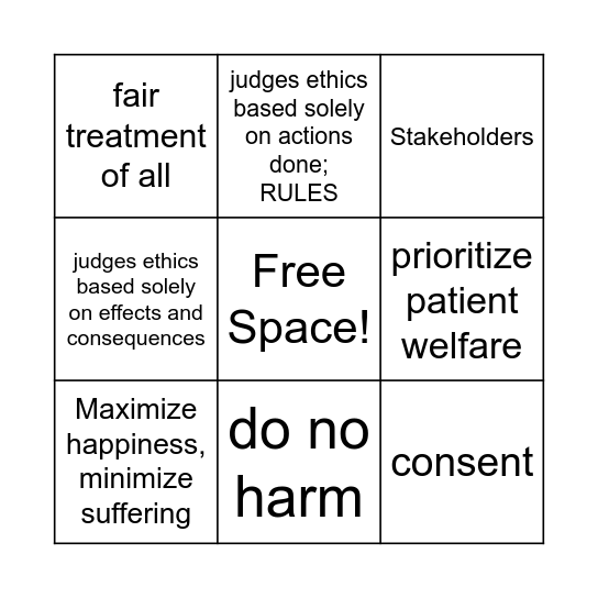 Medethics Bingo Card