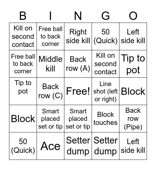 Valentine’s Volleyball Bingo Card