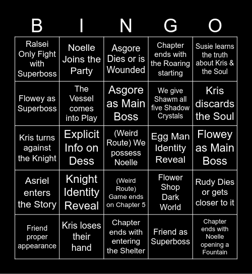Deltarune Chapter 5 Bingo Card Bingo Card