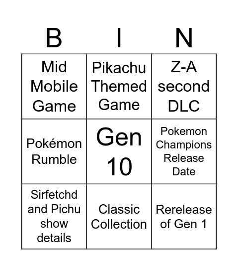 Pokémon Day 2026 Bingo Card