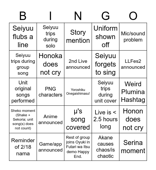 What is my L? Day 2 Bingo Card