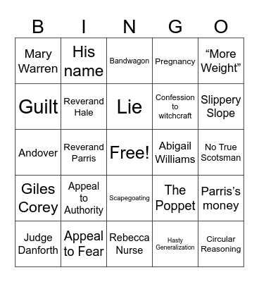 The Crucible Bingo Card