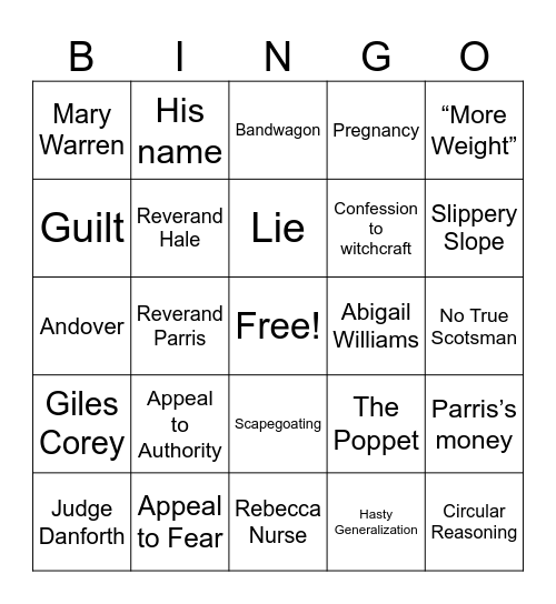 The Crucible Bingo Card
