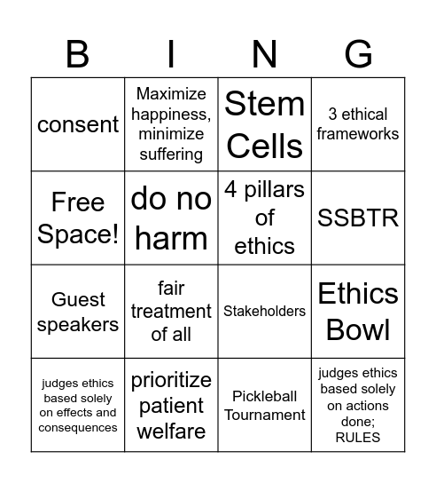 Medethics bingo Card