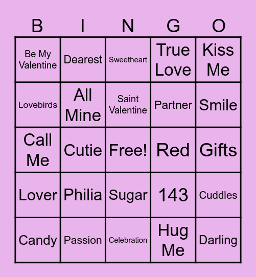 Valentine's Day Bingo Card