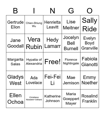 Women in Science Bingo Card