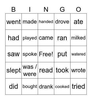 Simple Past tense verbs Bingo Card