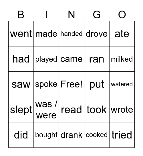 Simple Past tense verbs Bingo Card