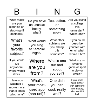 SCIE10005 Meet & Chat Card Bingo Card