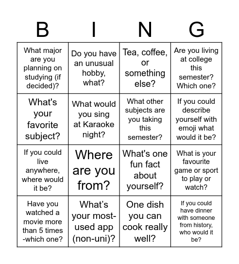 SCIE10005 Meet & Chat Card Bingo Card