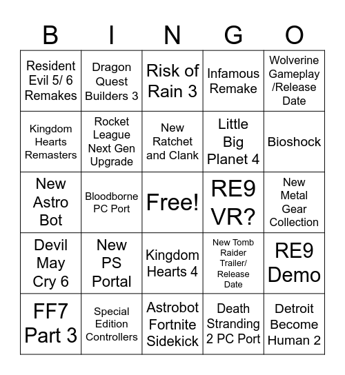 State of Play Bingo Card Bingo Card
