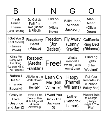 Black History Month Music Bingo! Bingo Card