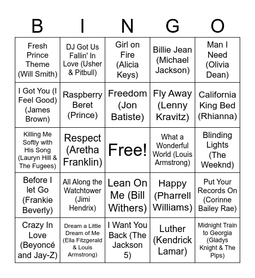 Black History Month Music Bingo! Bingo Card