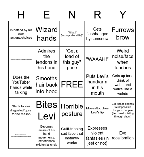 Henry's Bingo Card