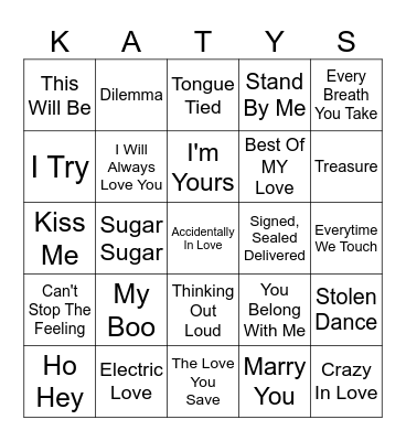 Love Songs Bingo Card