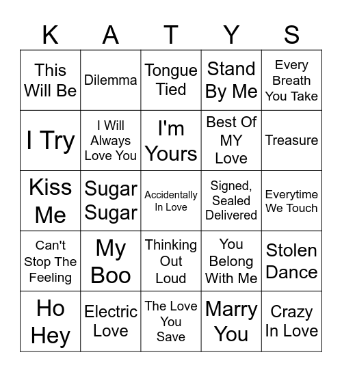 Love Songs Bingo Card