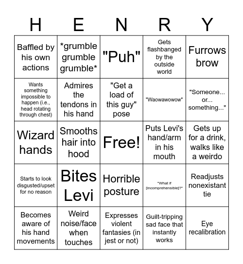 Henry Bingo Card