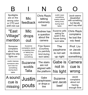RENT 1st Dress Bingo Card