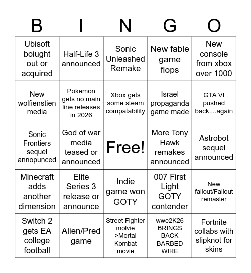 Untitled Bingo Card