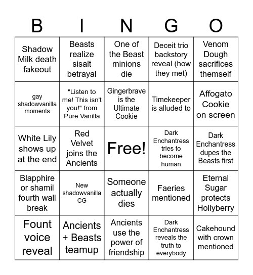 CRK Update Bingo Card